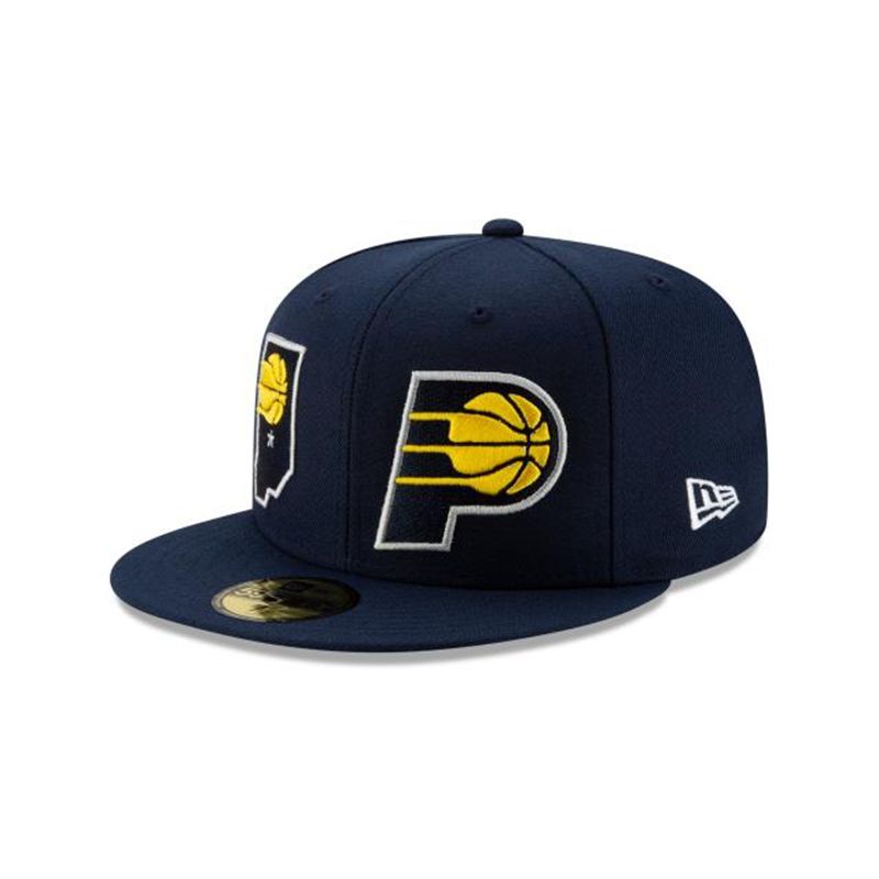 NBA Indiana Pacers Double Hit 59Fifty Fitted (BWH2042) - Blue New Era Caps